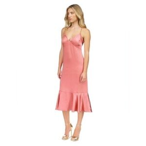 MICHAEL Michael Kors | Dusty Rose Chain-Strap Ruffle Satin Slip Midi Dress Large
